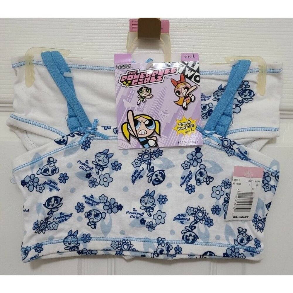 NEW Vtg 2000 Y2K Powerpuff Girls 2 Piece Set Crop Top Bra & Panty Set Girls Sz L